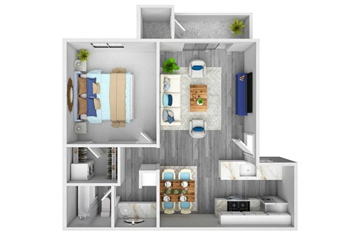 Floor plan for 1 bed, 1 bath, 640 sqft